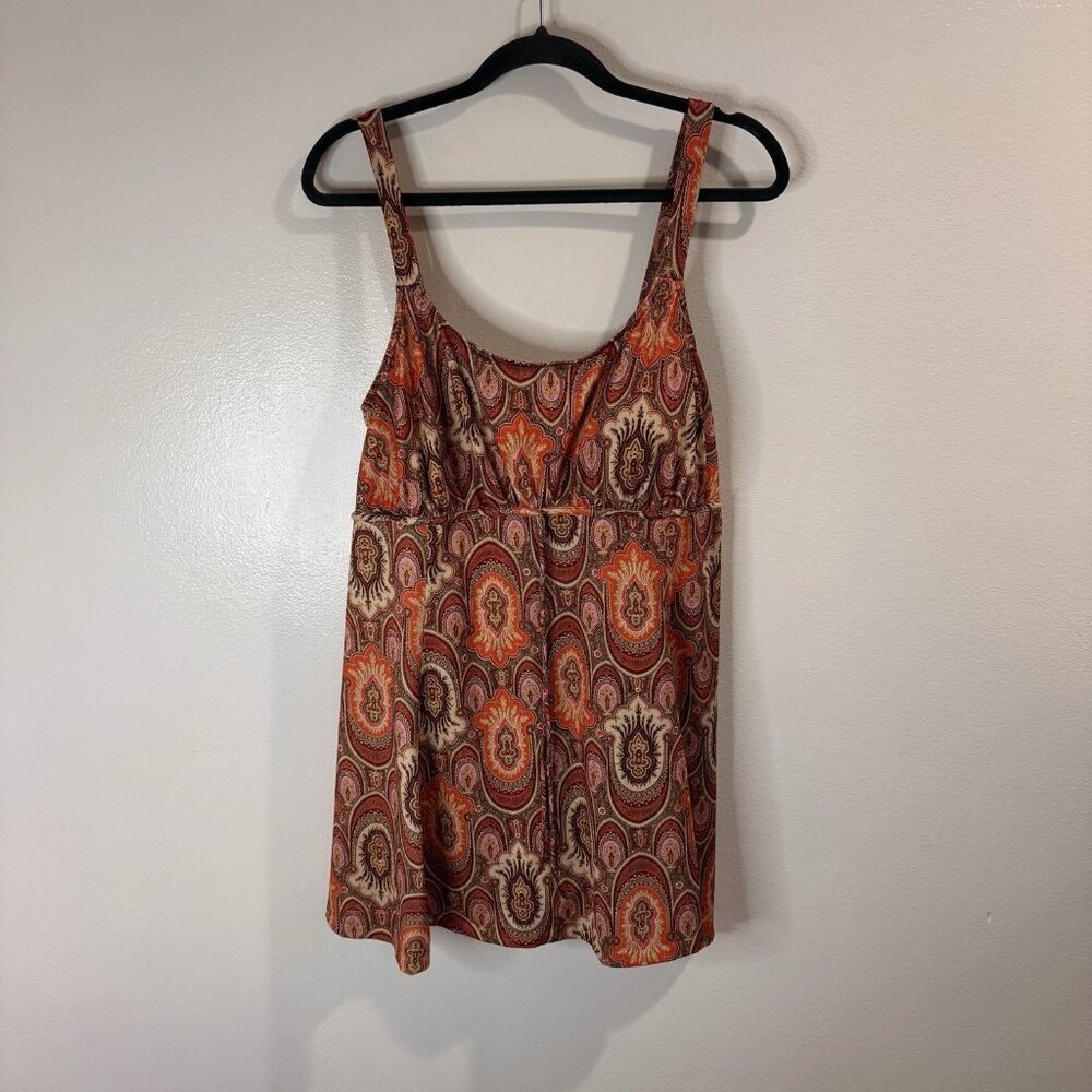 It Figures Swimsuit One Piece 22W Slimming Lined Orange Red Paisley Boho